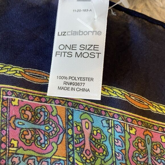 New Liz Claiborne Multicolor Square Paisley Scarf Green Blue Twee Colorful - Picture 4 of 8